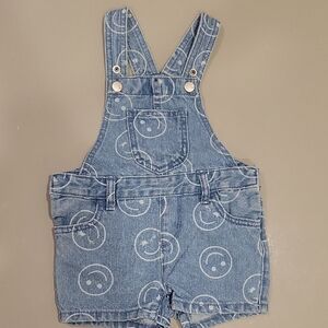 NWOT: Denim Overalls with Smiley Print 12-18 Mos